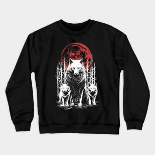 red moon wolf and wolf cubs Crewneck Sweatshirt